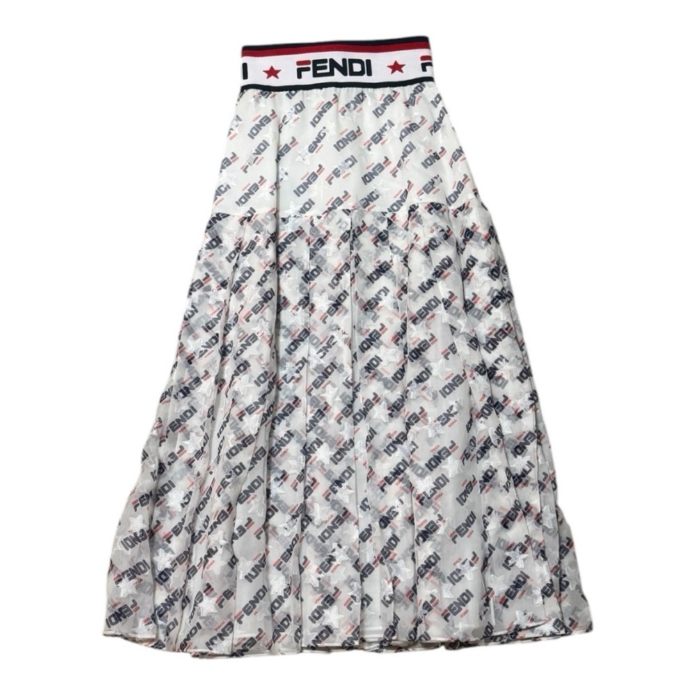 FENDI Mania Peated Midi Skirt Red Blue White Silk Blend Size XXS Designer Luxury - Picture 4 of 13